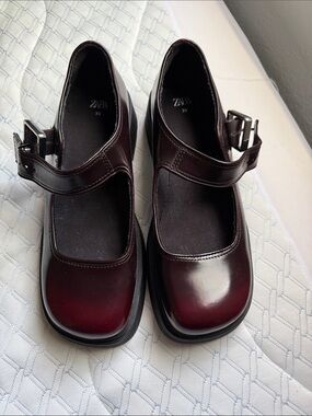 Zara Deep Burgundy Mary Jane Shoes with Buckle